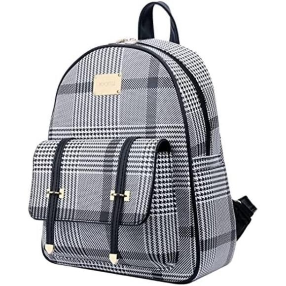 Women Small Backpack Purse Convertible Leather Blackhoundstooth M - Picture 2 of 7